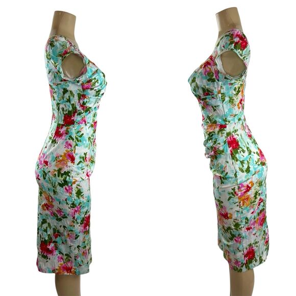Stop Staring Billion Dollar Baby Dress Size M Watercolor Floral Wiggle Pinup - Picture 5 of 10